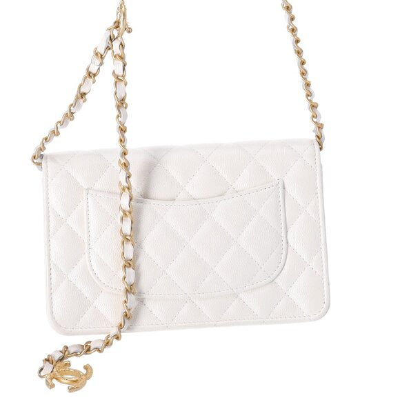 CHANEL Fit For You Wallet On Chain WOC Pearly Caviar Quilted Iridescent White - Picture 4 of 9
